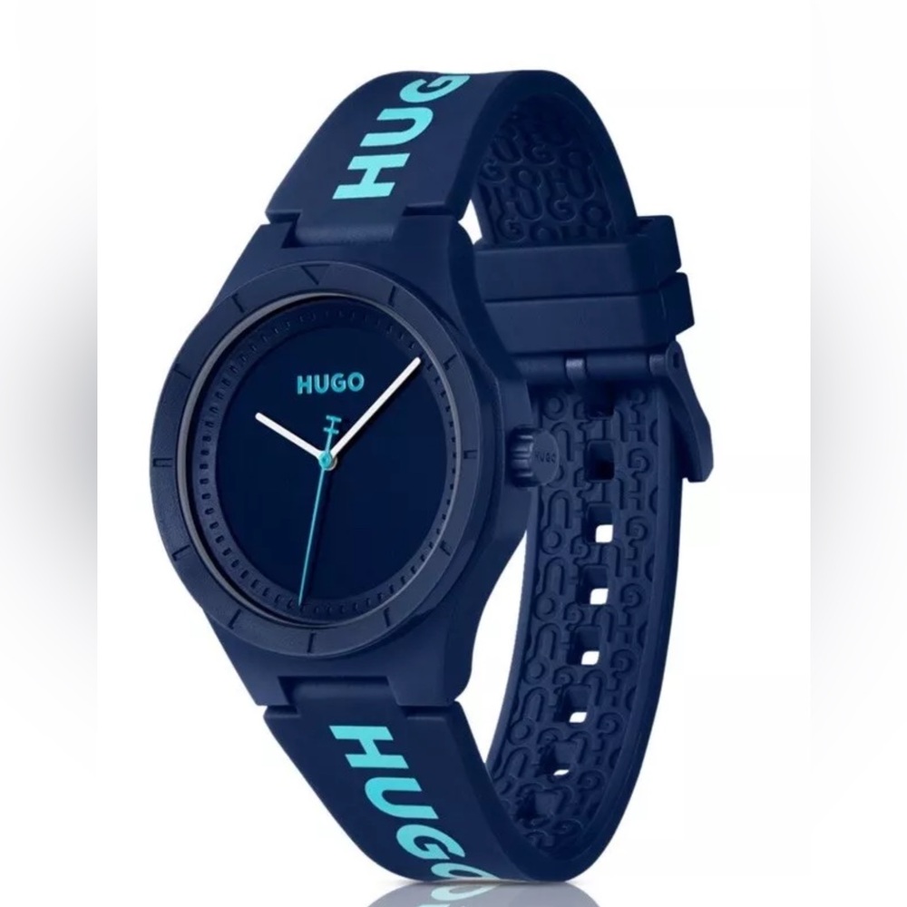New In box. Hugo Boss Men's Lit For Him Quartz Blue Silicone Watch - Great gift - Picture 1 of 16